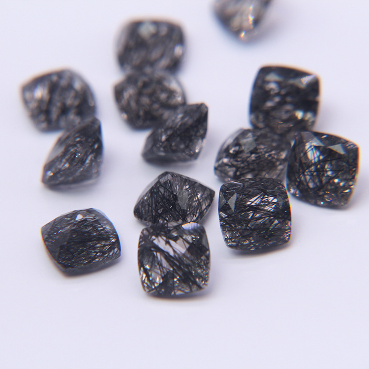 Natural Black Rutilated Quartz  Square 4x4mm crystal transparent with clear inlaid with various accessories