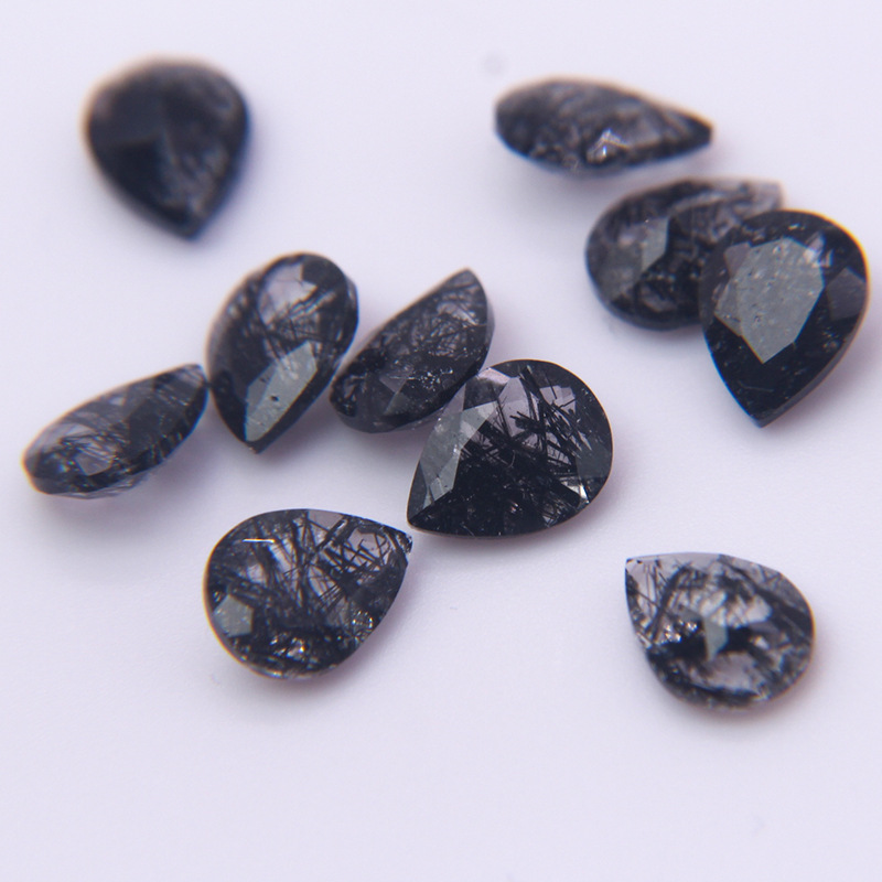 Natural Black Rutilated Quartz Teardrop faceted 8*6mm crystal  clear inlaid with various accessories